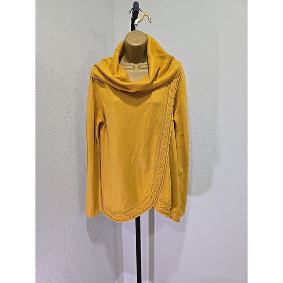 Cowl Sweater Womens Med Mustard Yellow Funnel Pullover Lagenlook Goblincore Chic - Picture 1 of 6